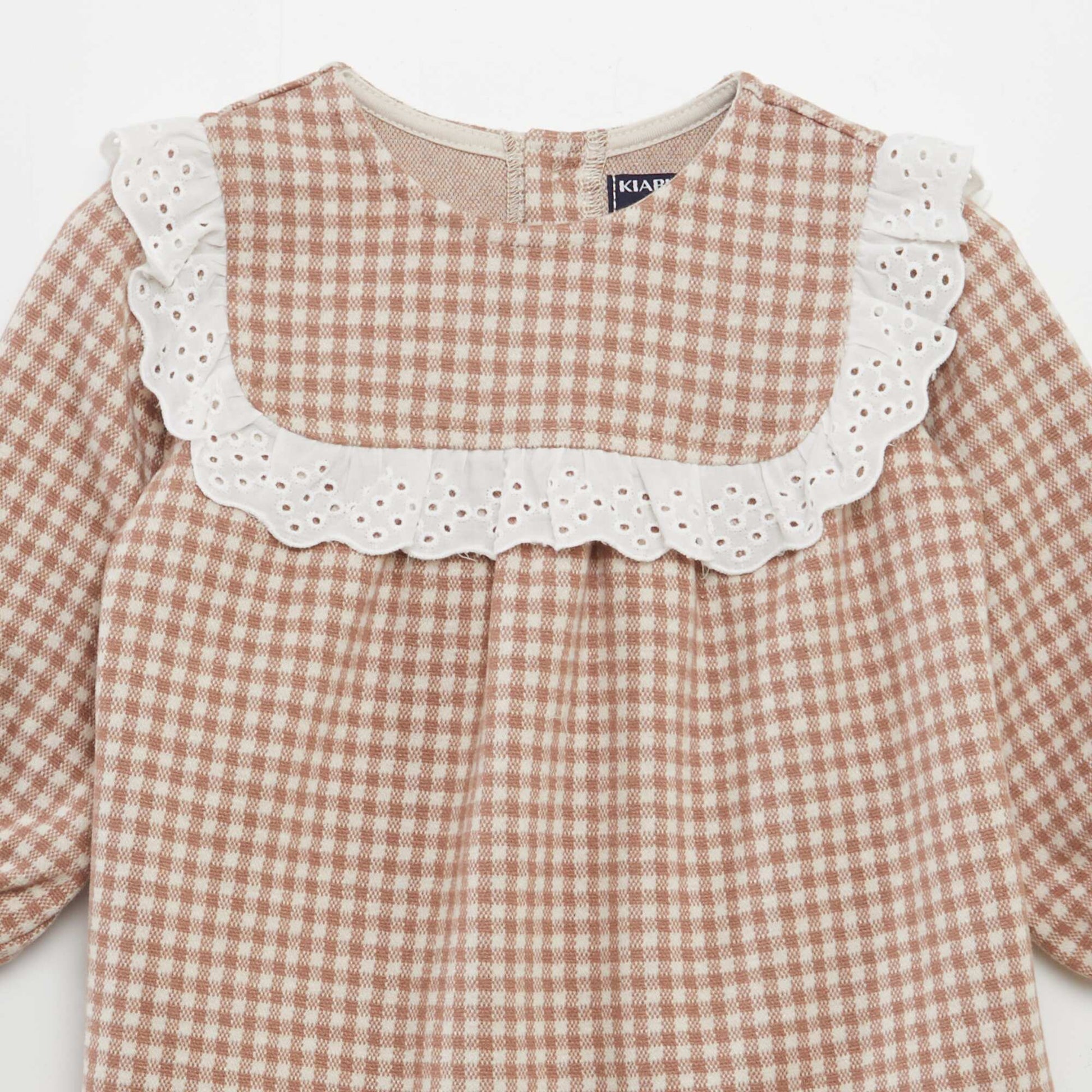 Robe carreaux avec broderies Beige