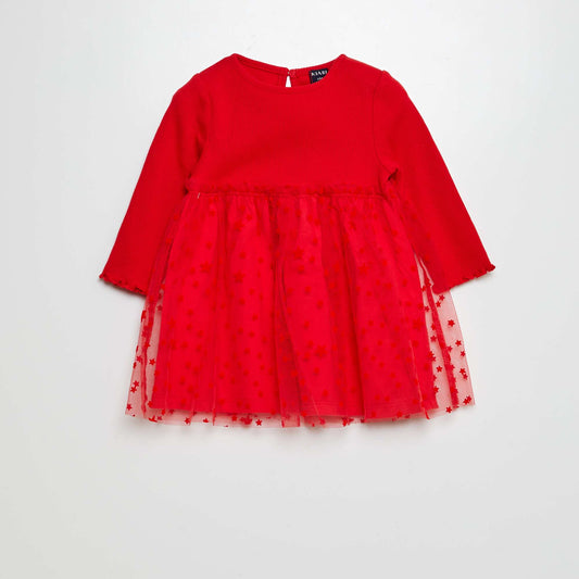 Robe effet 2 en 1 avec un jupon en tulle Rouge