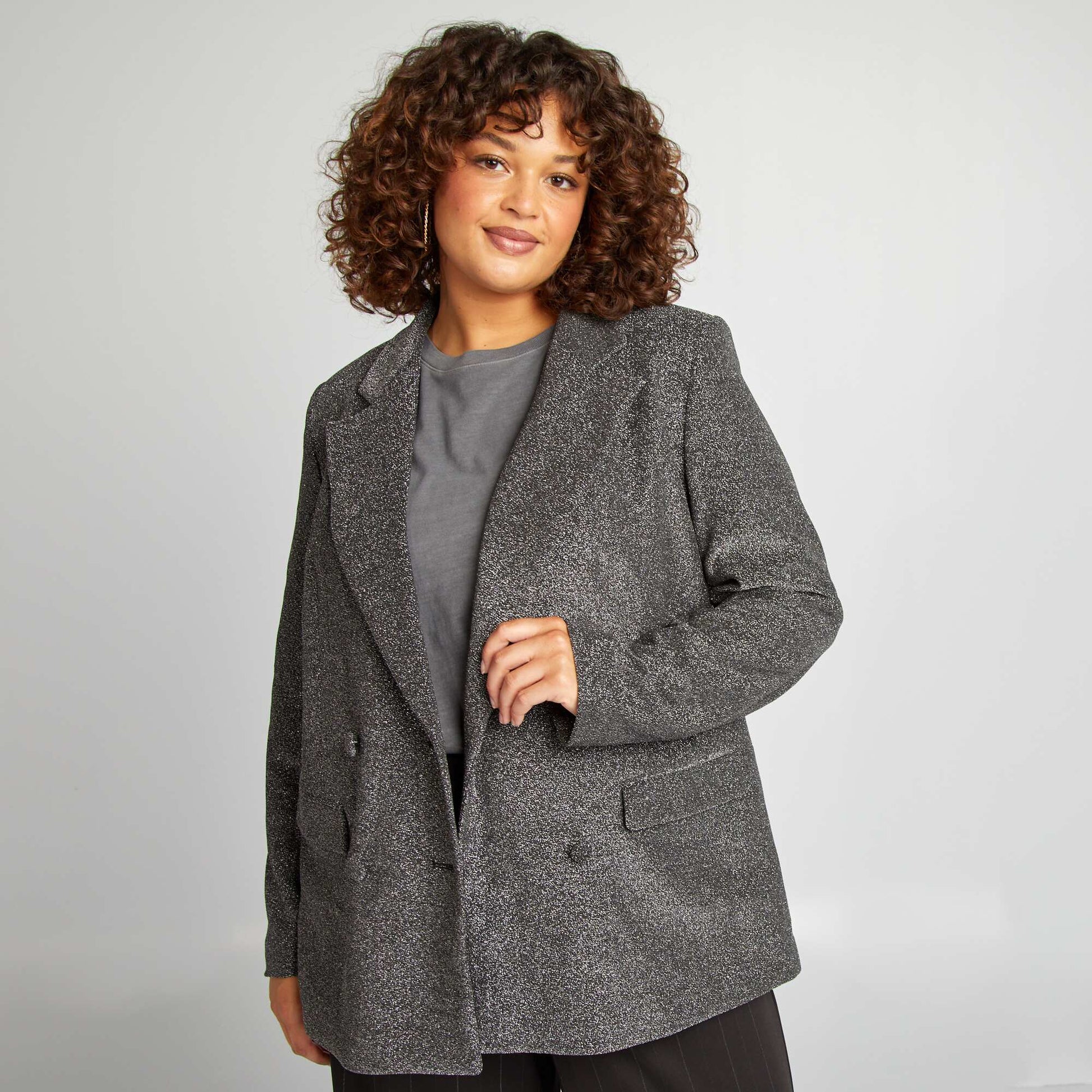 Veste mi-longue à paillettes GRIS