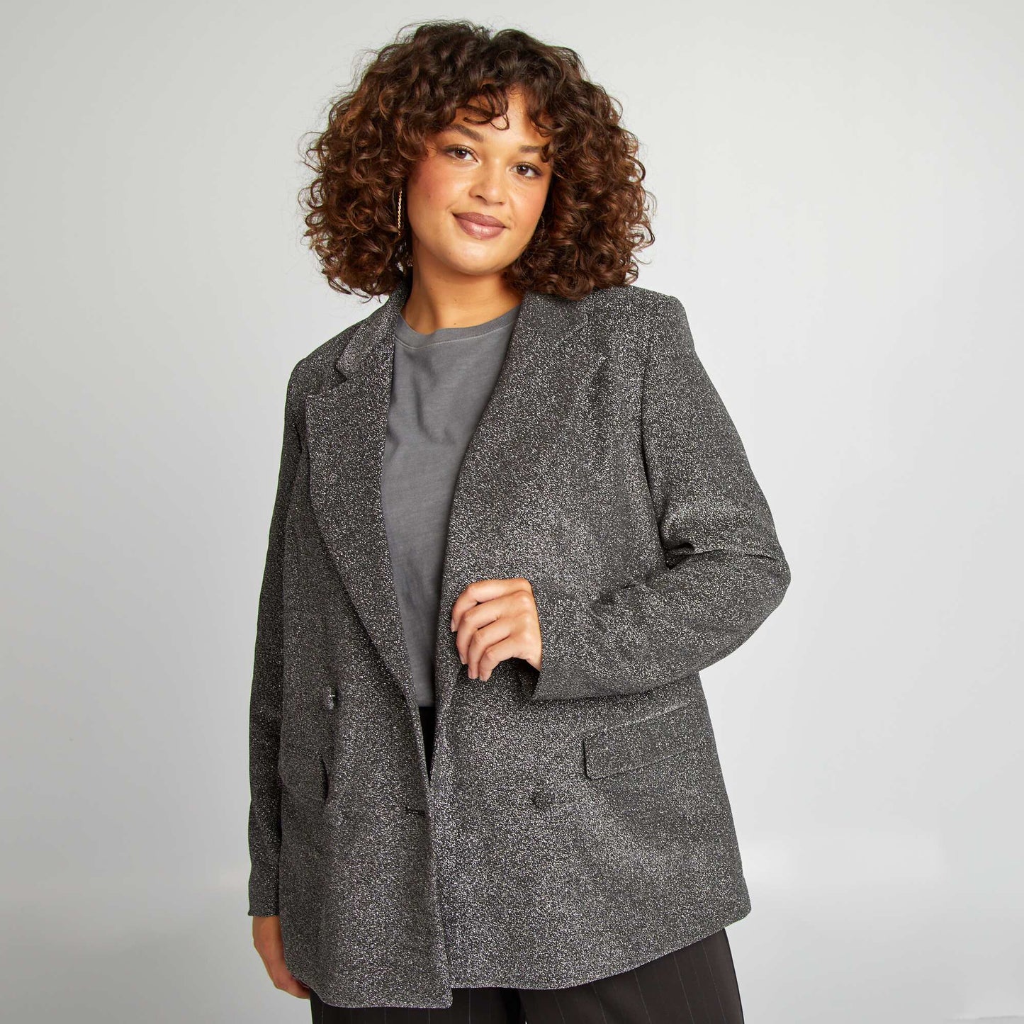 Veste mi-longue à paillettes GRIS