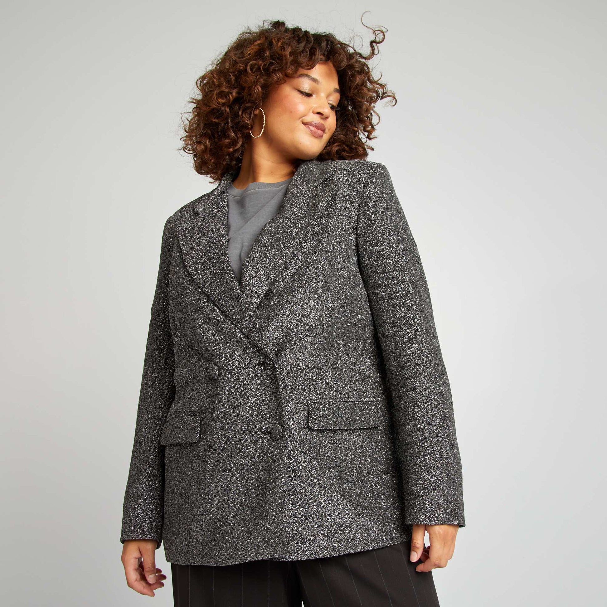 Veste mi-longue à paillettes GRIS