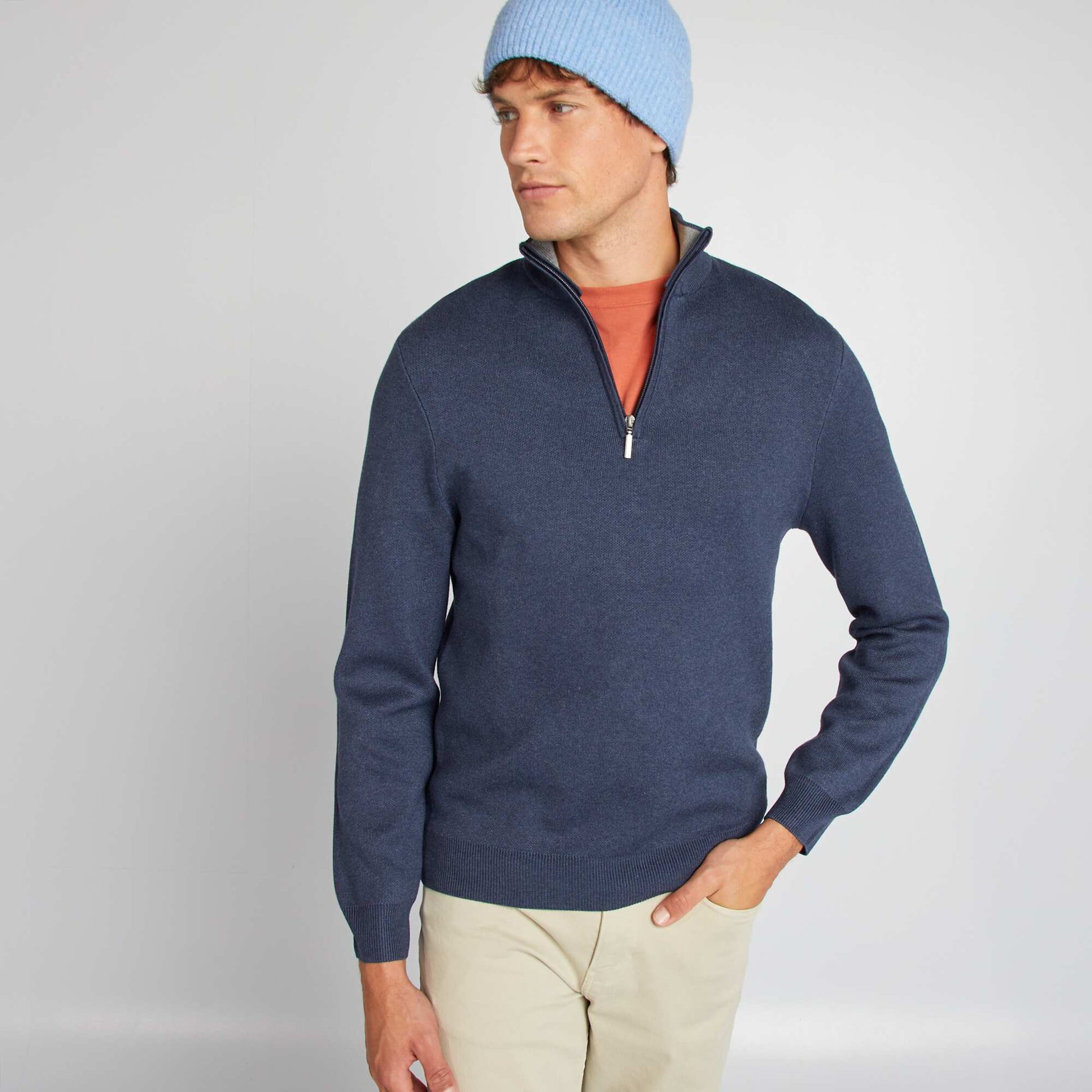 Pull uni col camionneur Bleu