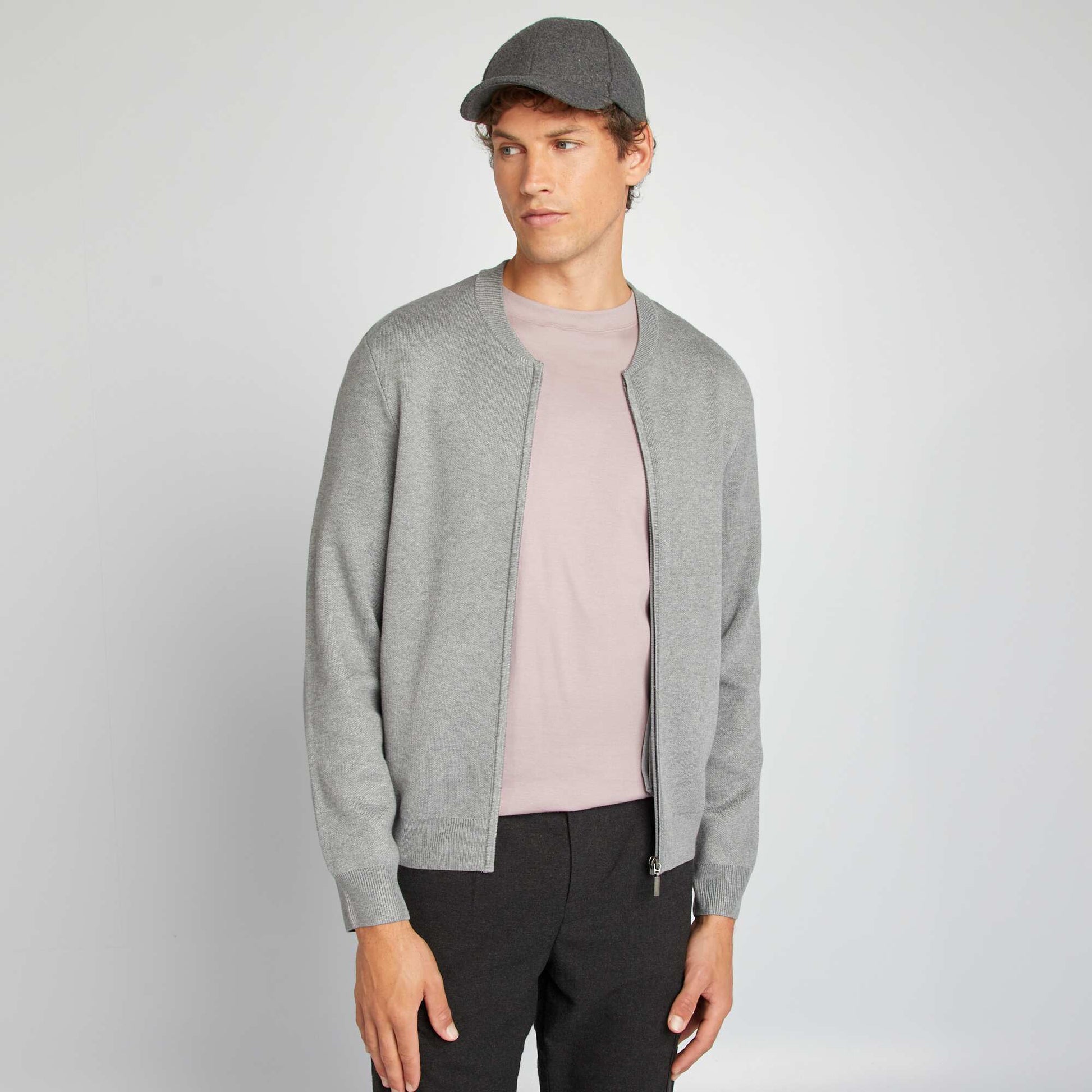 Gilet zippée en maille épaisse Gris