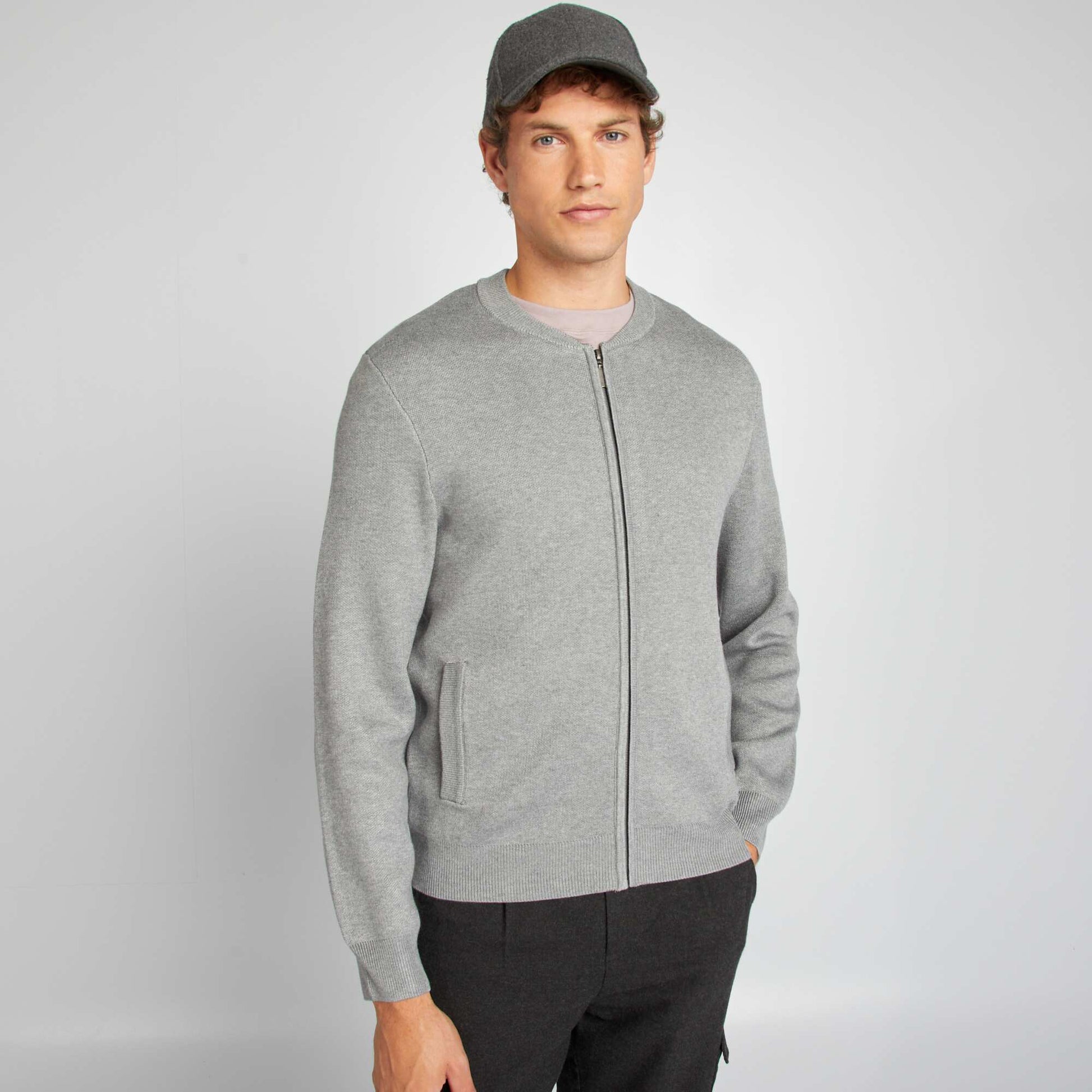 Gilet zippée en maille épaisse Gris