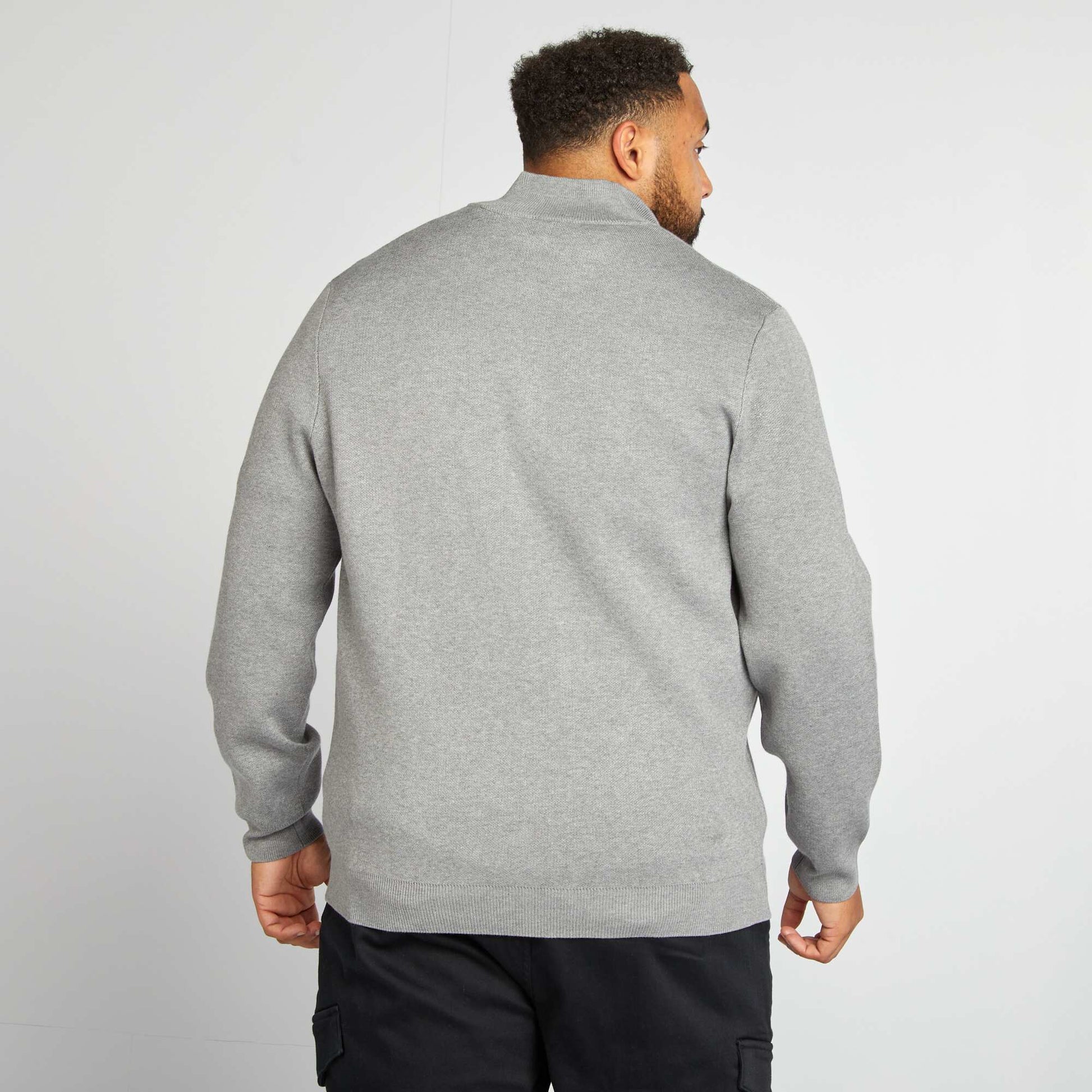 Pull uni avec col camionneur zippé Gris