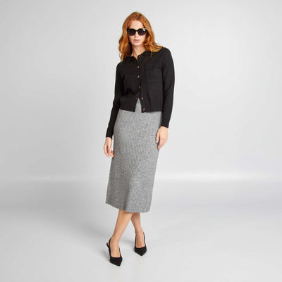 Jupe midi en maille c tel e GRIS