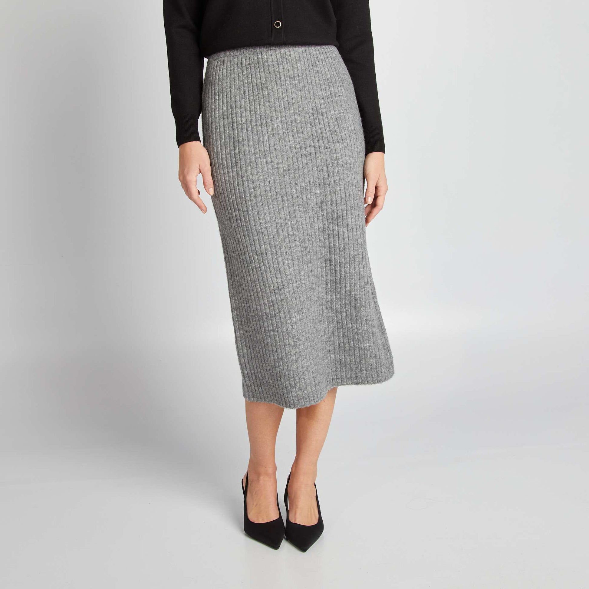 Jupe midi en maille c tel e GRIS