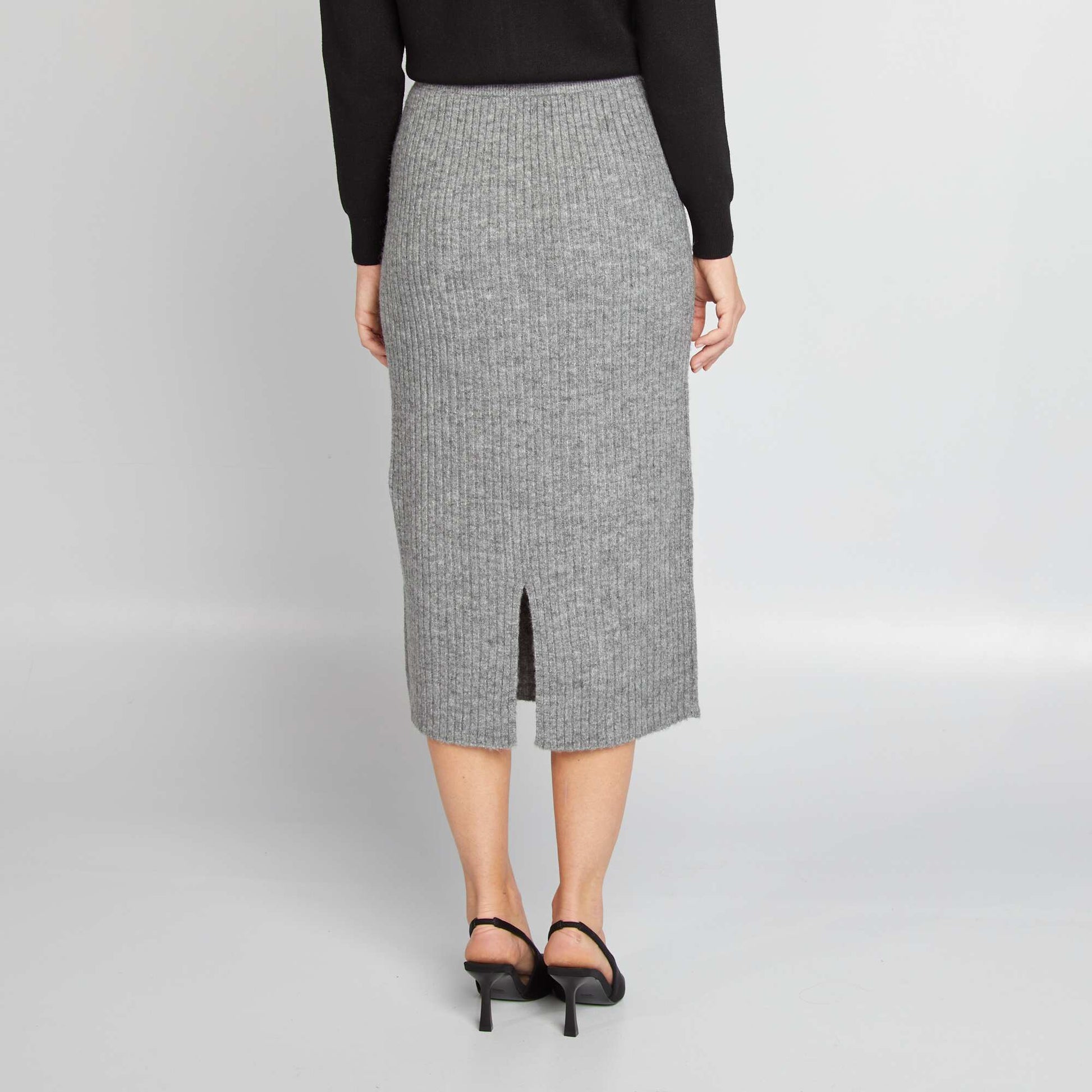 Jupe midi en maille c tel e GRIS