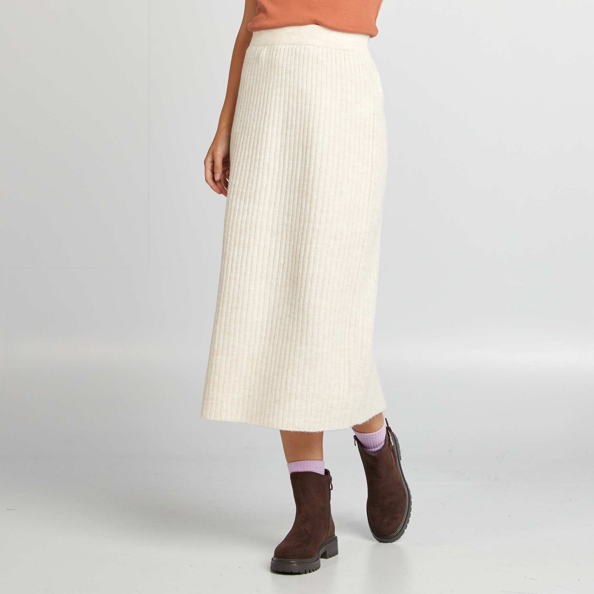 Jupe midi en maille c tel e BEIGE