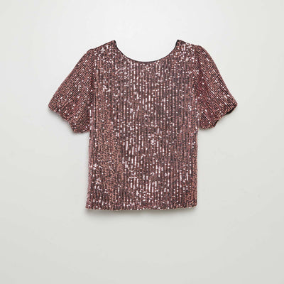 Blouse manches courtes sequins Rose