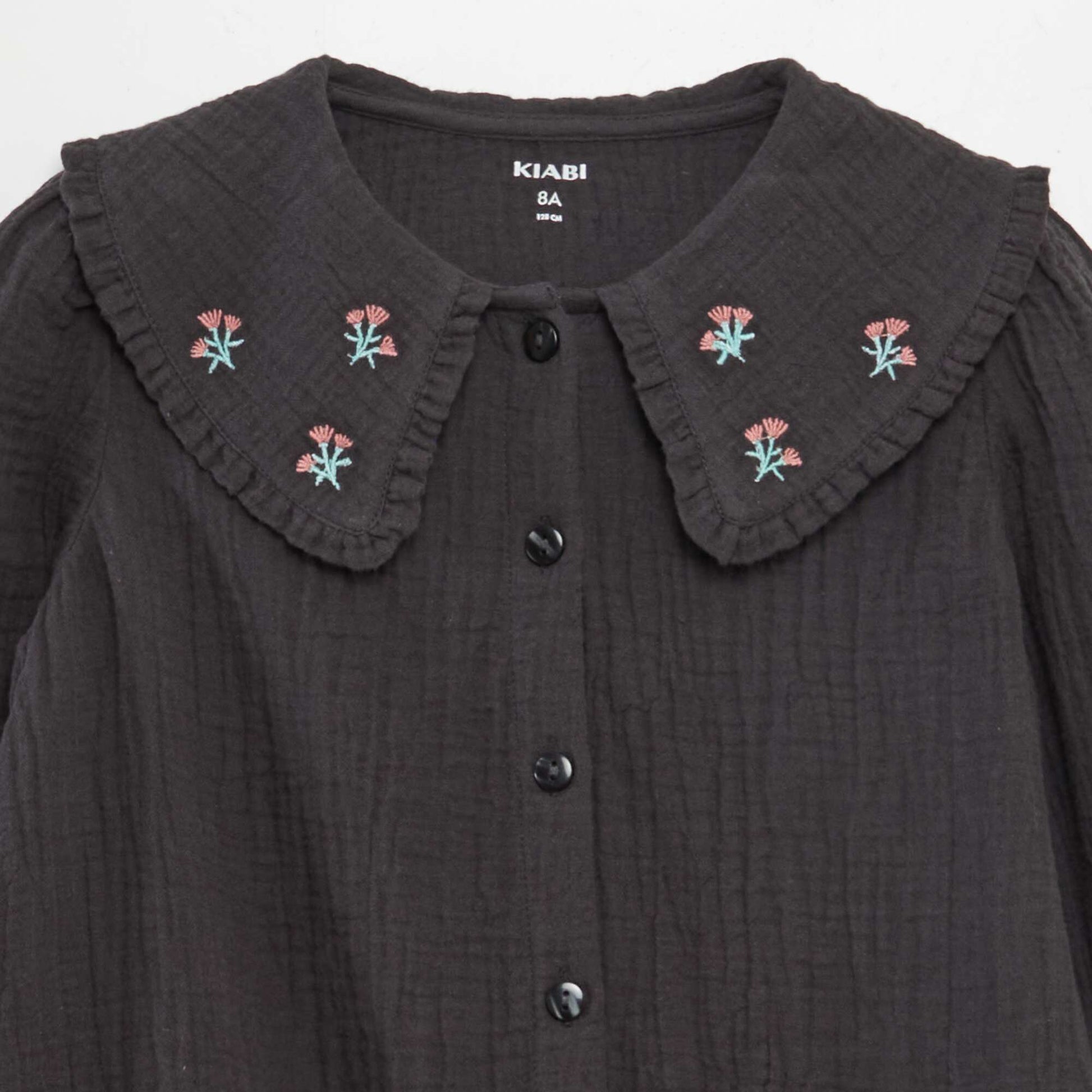 Chemise en double gaze de coton avec col claudine GRIS