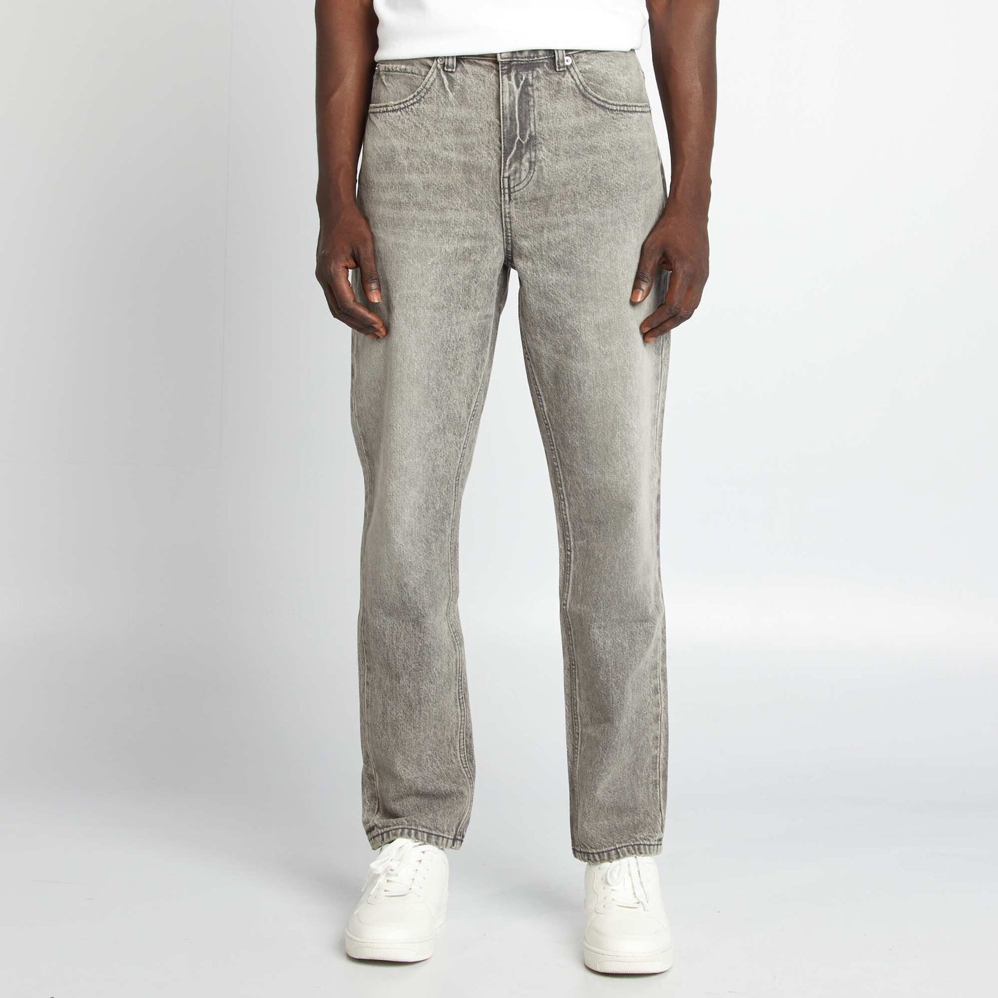 Pantalon denim straight 5 poches Gris