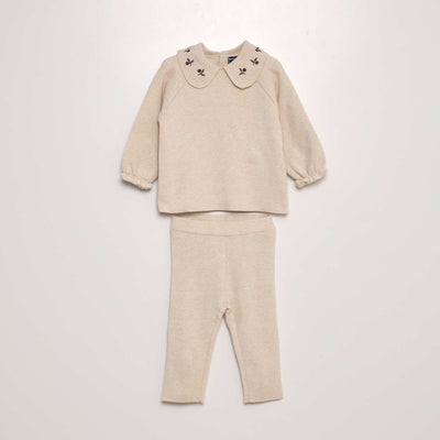 Ensemble pull + pantalon en maille compact - 2 pièces Beige
