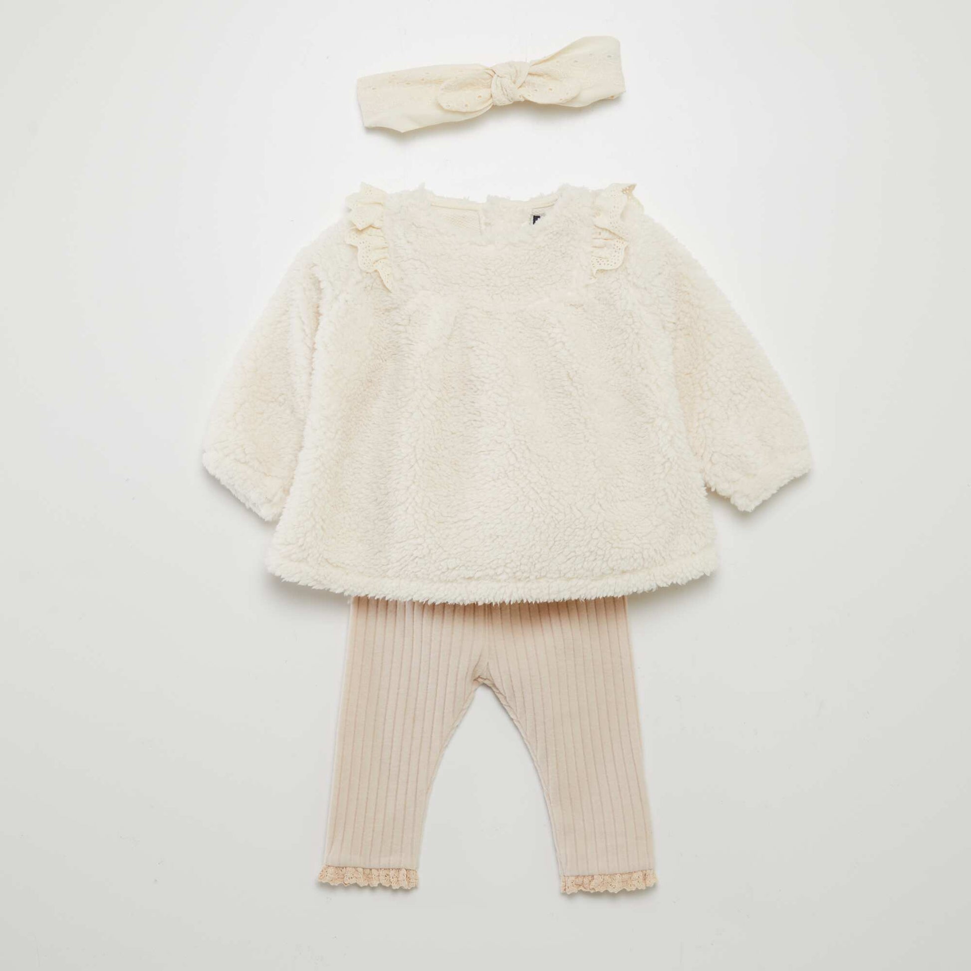 Ensemble legging + bandeau + sweat effet moutonné Blanc