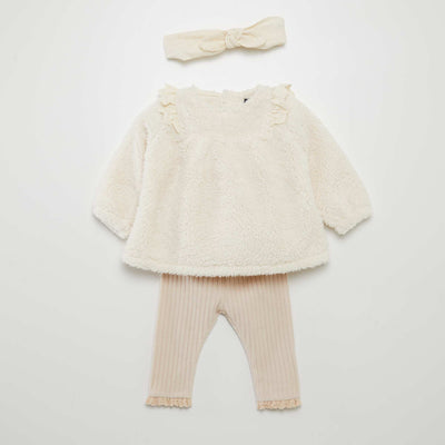 Ensemble legging + bandeau + sweat effet moutonné Blanc