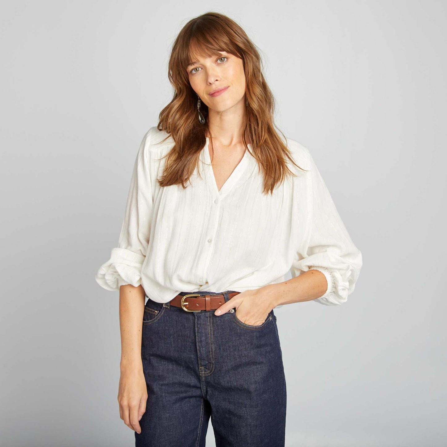 Blouse fluide avec fils m talliques brillants blanc