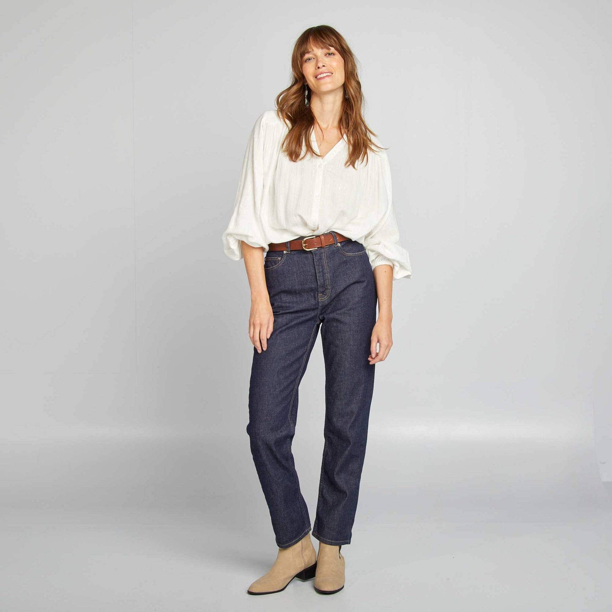 Blouse fluide avec fils m talliques brillants blanc