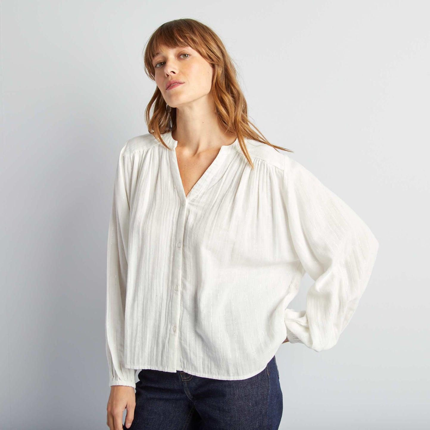 Blouse fluide avec fils m talliques brillants blanc