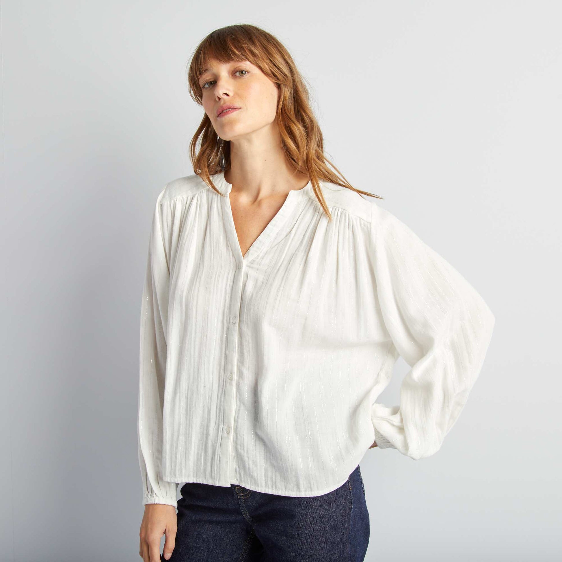 Blouse fluide avec fils m talliques brillants blanc