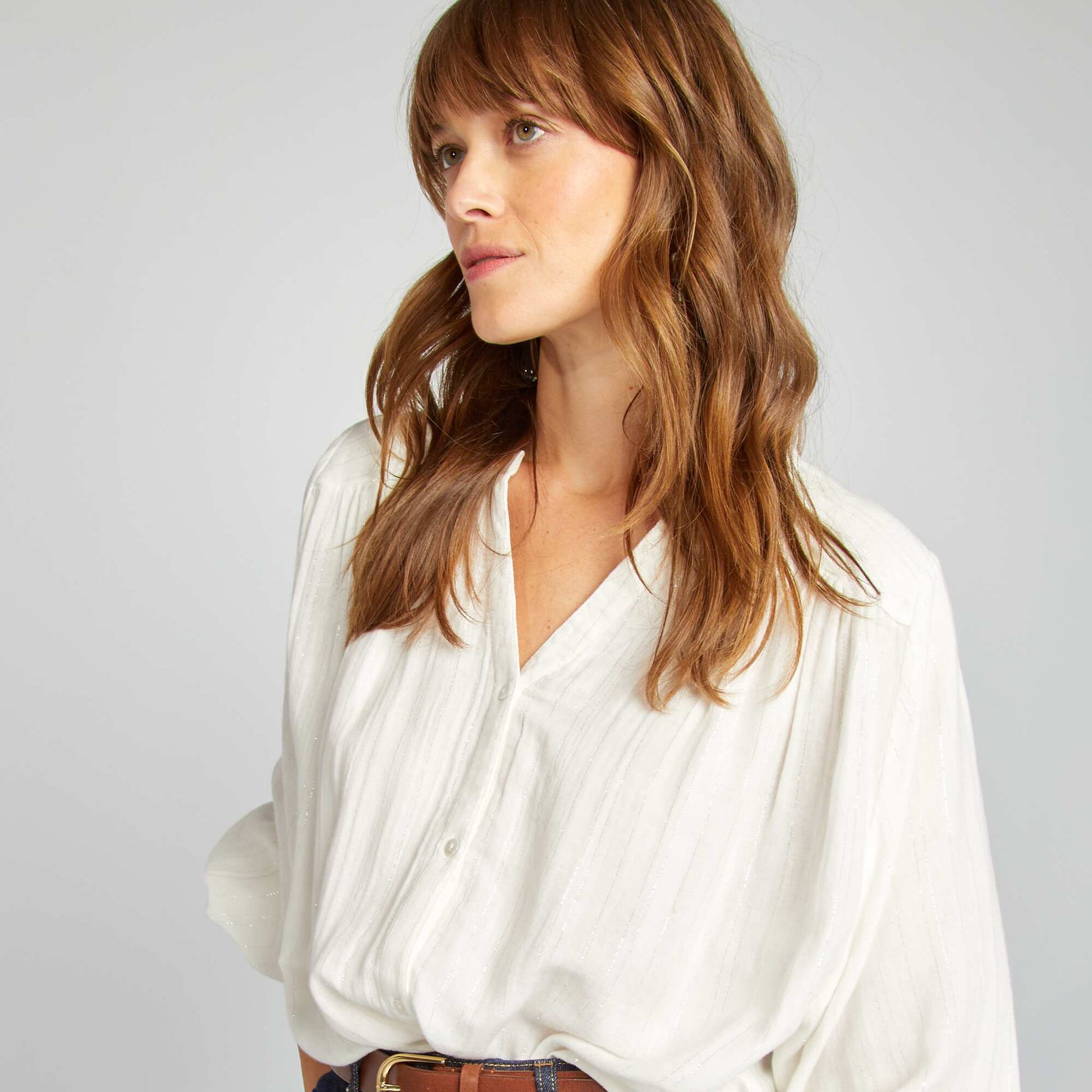 Blouse fluide avec fils m talliques brillants blanc