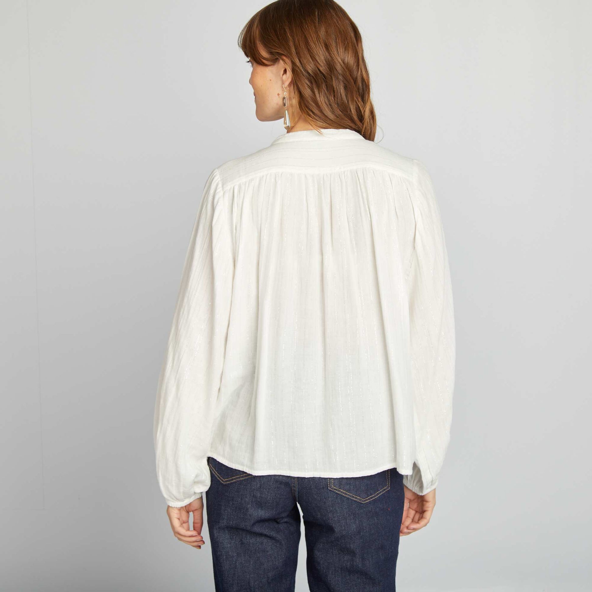 Blouse fluide avec fils m talliques brillants blanc