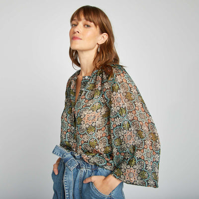 Chemise fluide avec fils m tallique Noir/bleu/vert