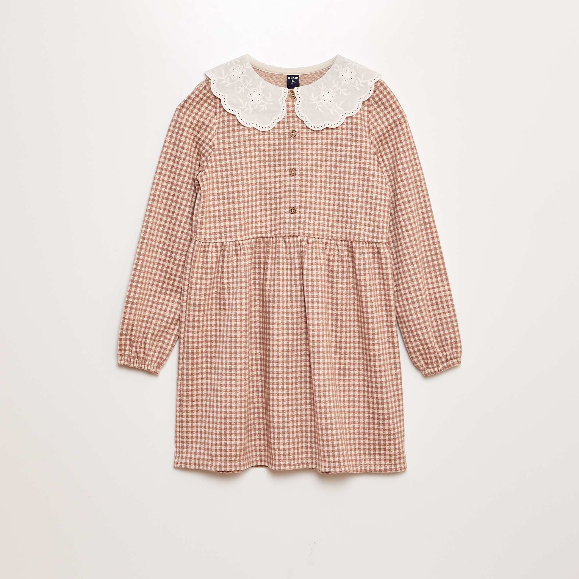 Robe longue carreaux avec large col Beige