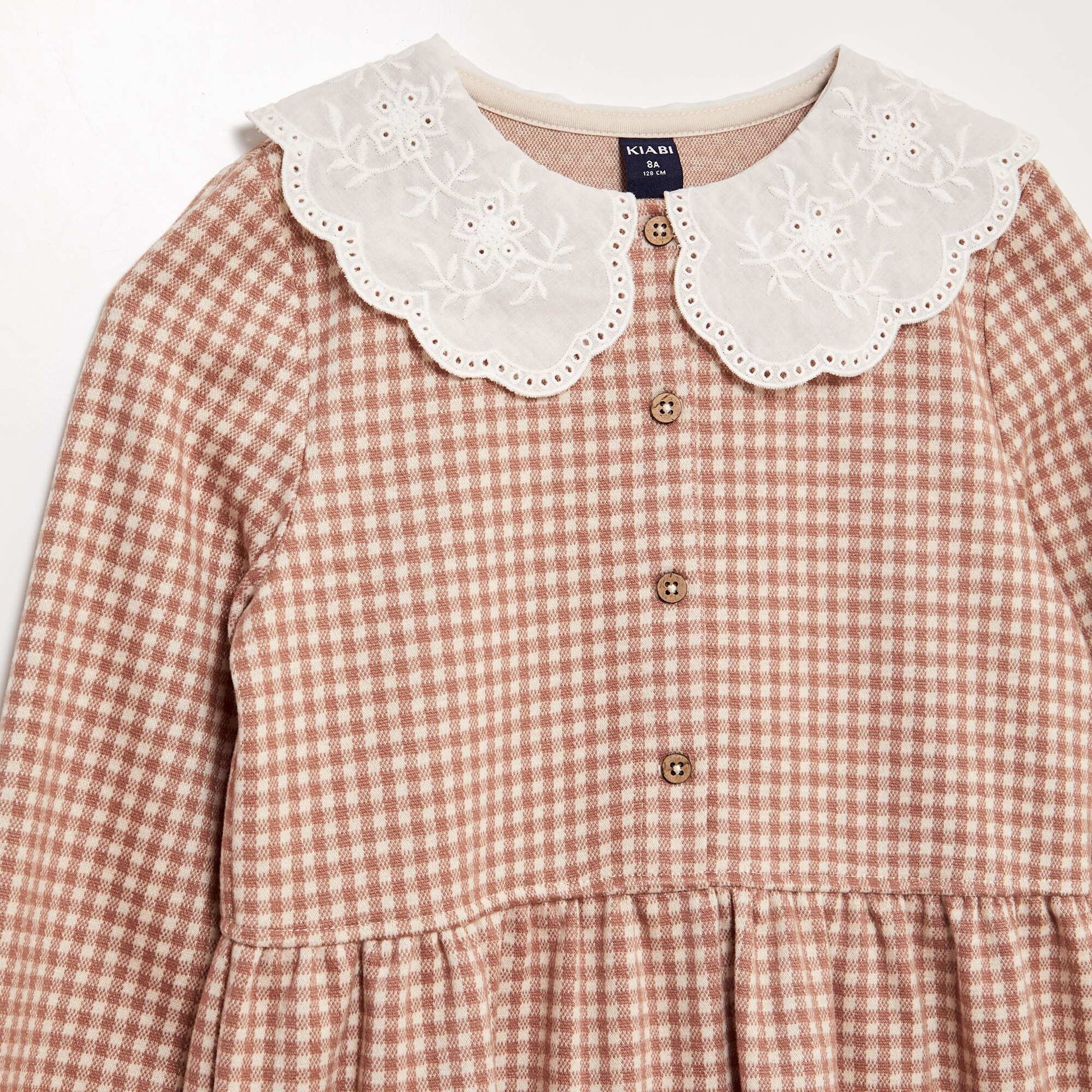 Robe longue carreaux avec large col Beige