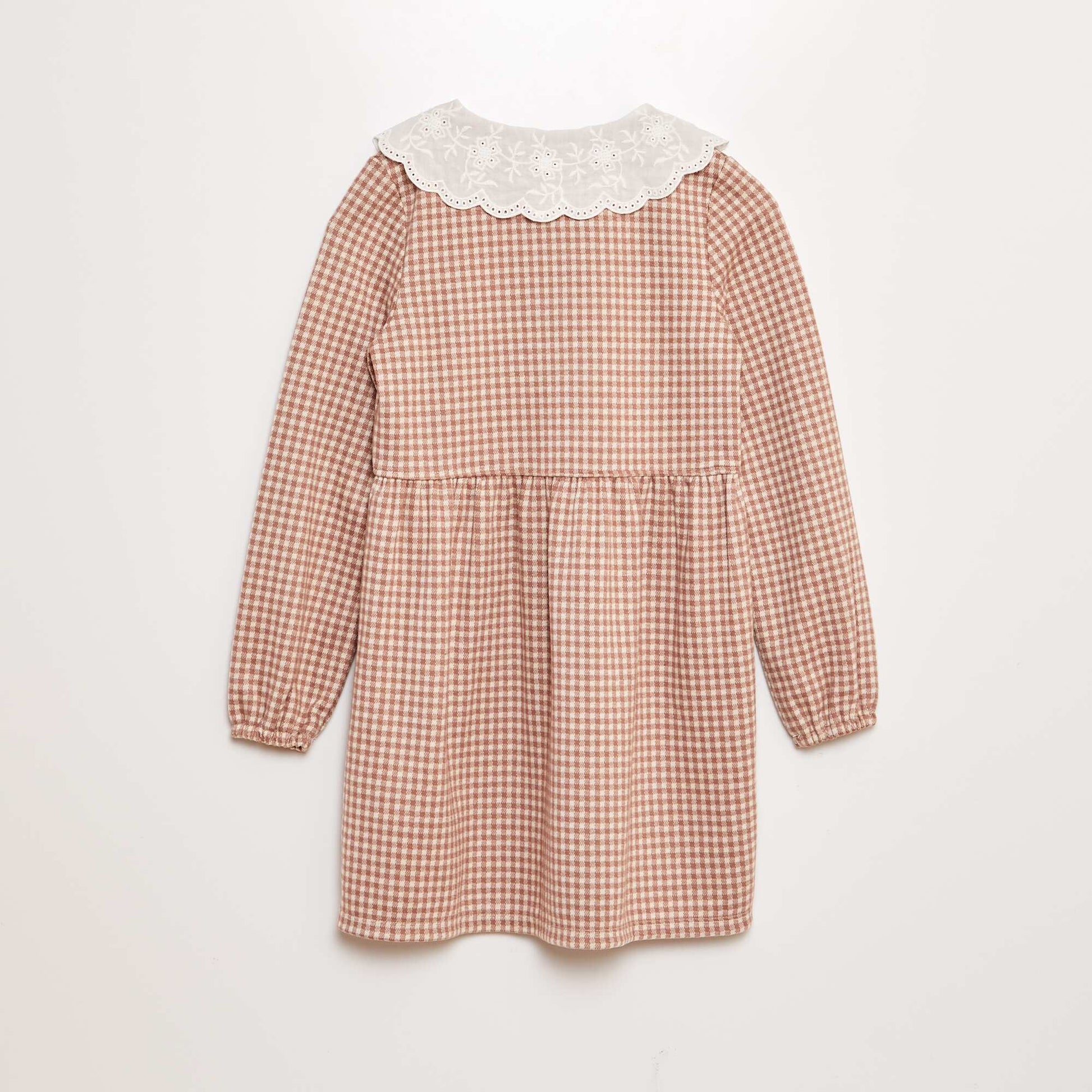Robe longue carreaux avec large col Beige