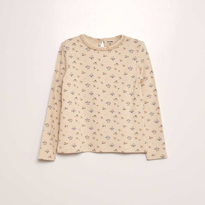 T-shirt côtelé avec col brodé Beige