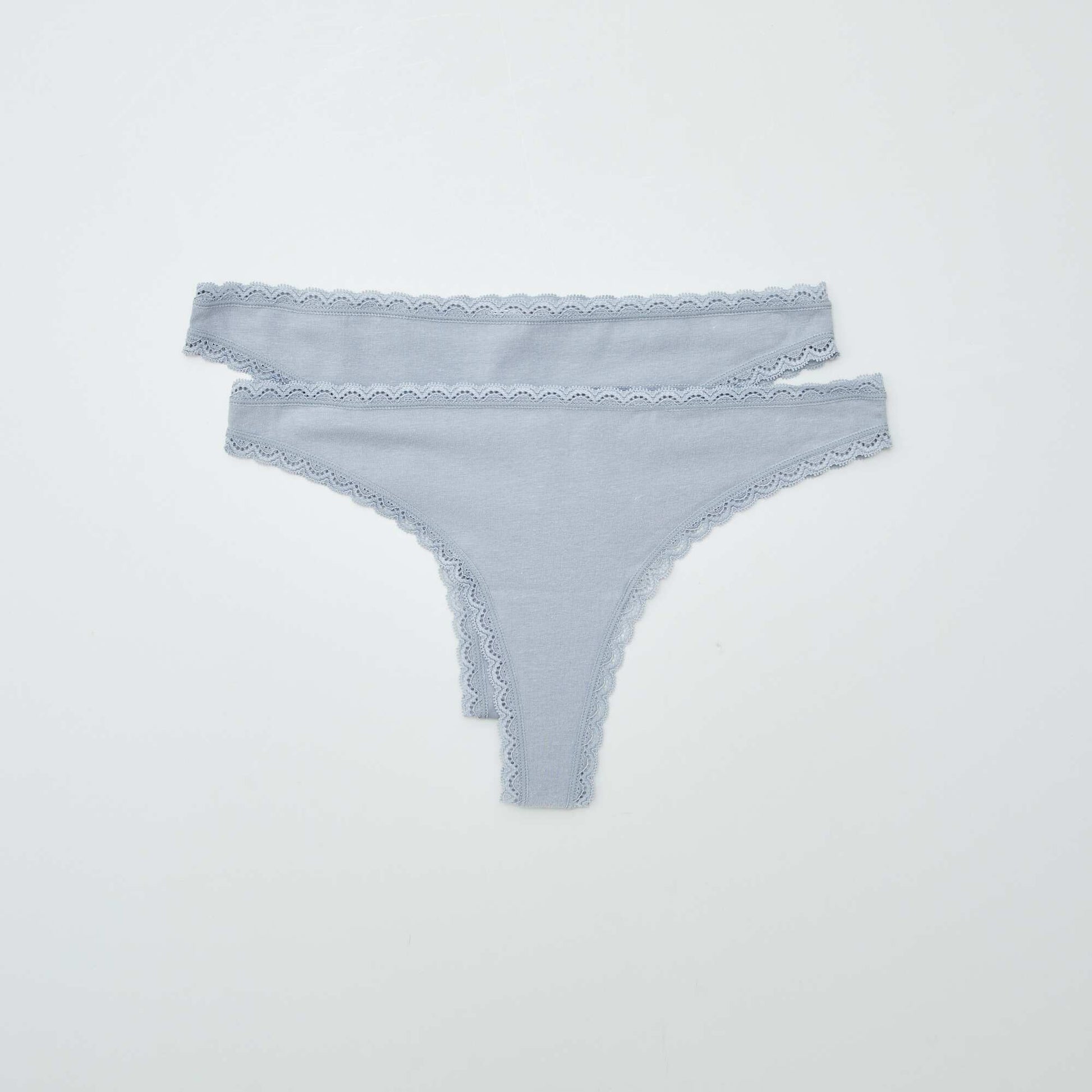Lot de 2 tangas en coton BLEU GRISé