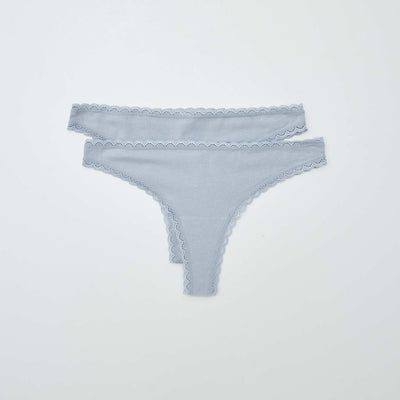 Lot de 2 tangas en coton BLEU GRISé