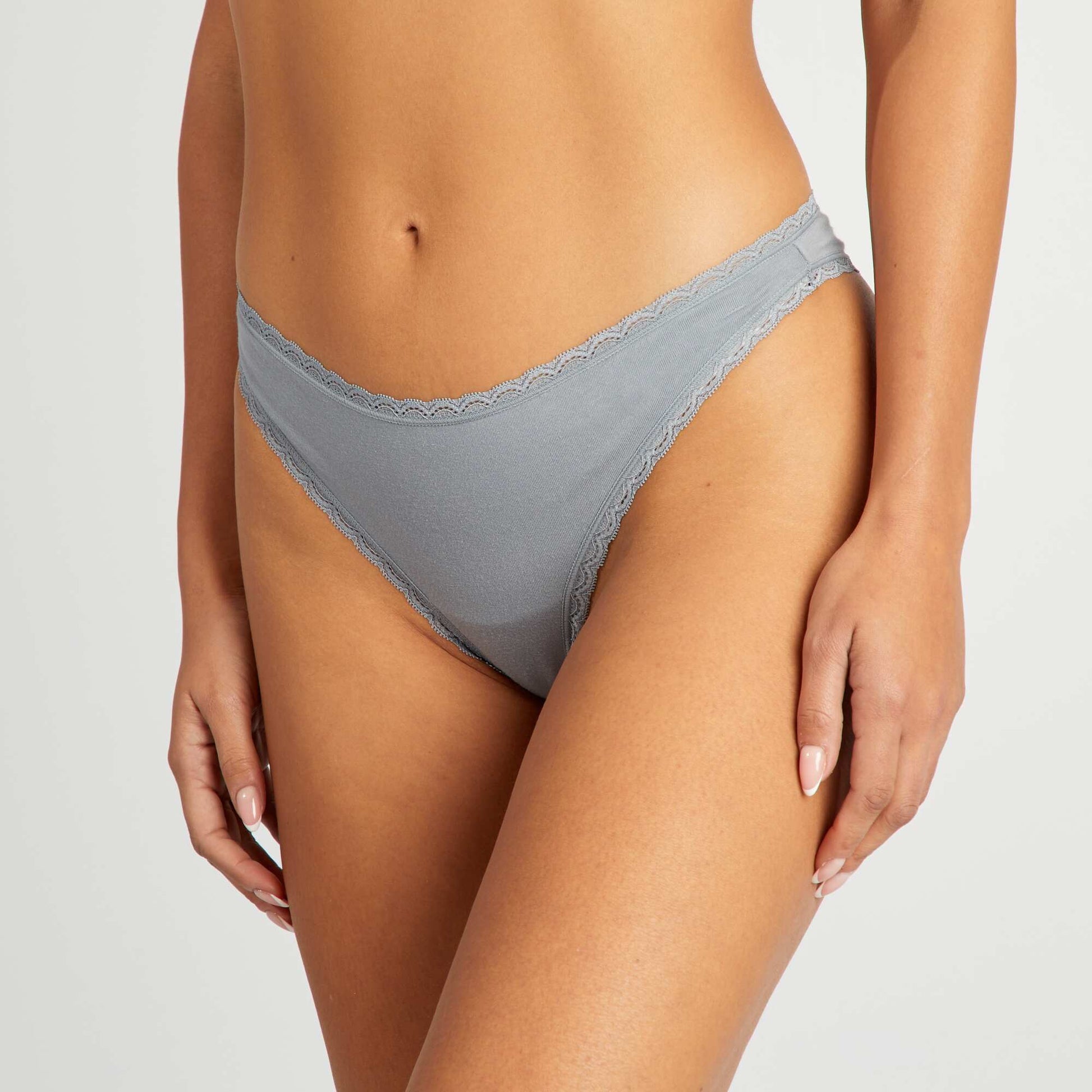 Lot de 2 tangas en coton BLEU GRISé