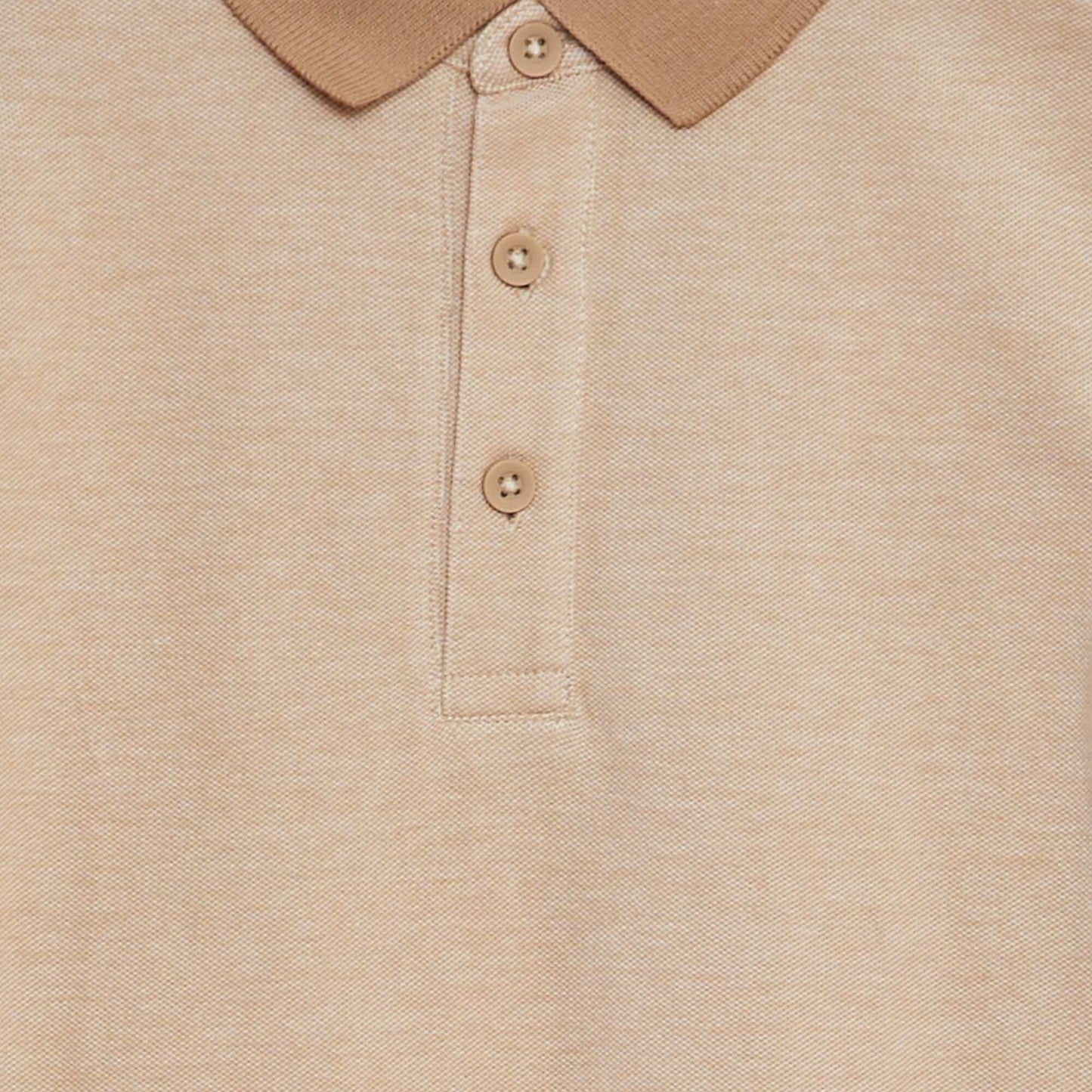 Polo en piqué de coton manches longues Beige