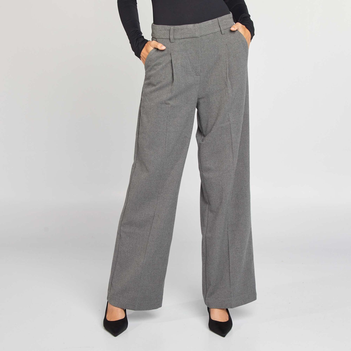 Pantalon large en flanelle Gris