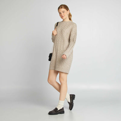 Robe pull en maille torsad e Beige