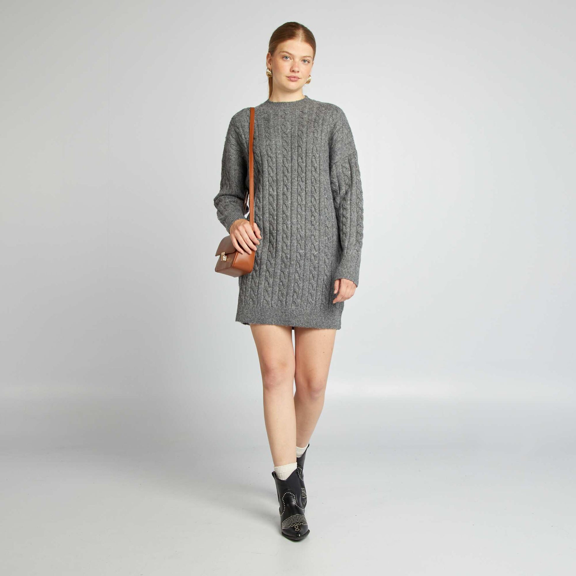 Robe pull en maille torsadée Gris foncé