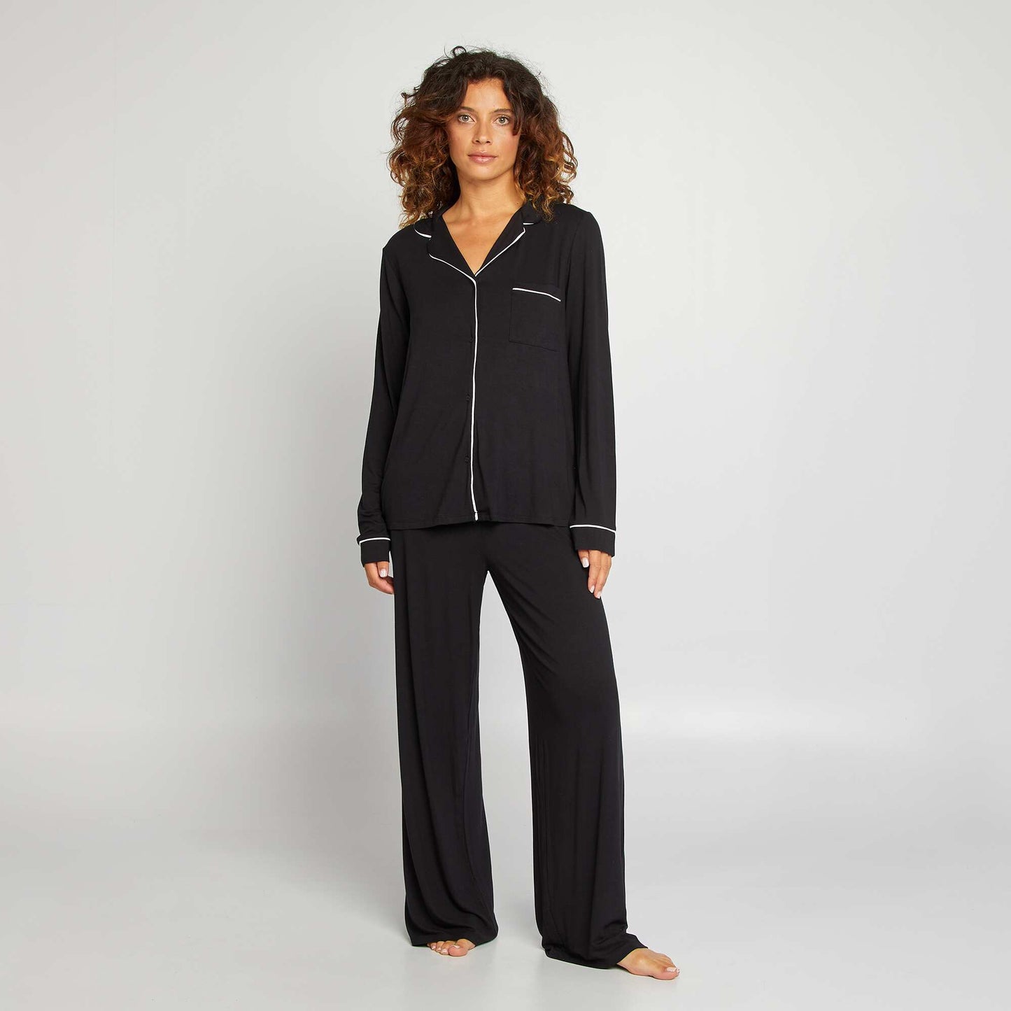 Pyjama chemise + pantalon en jersey - 2 pièces noir