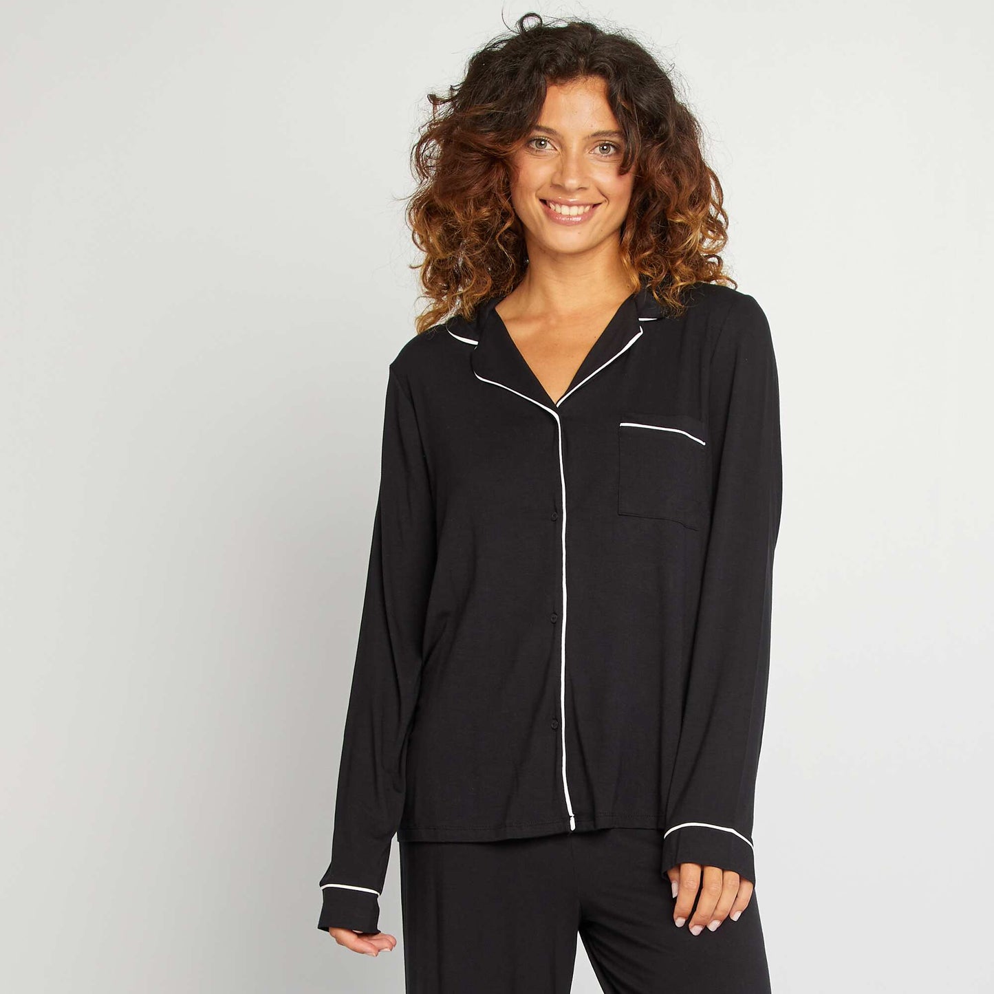 Pyjama chemise + pantalon en jersey - 2 pièces noir