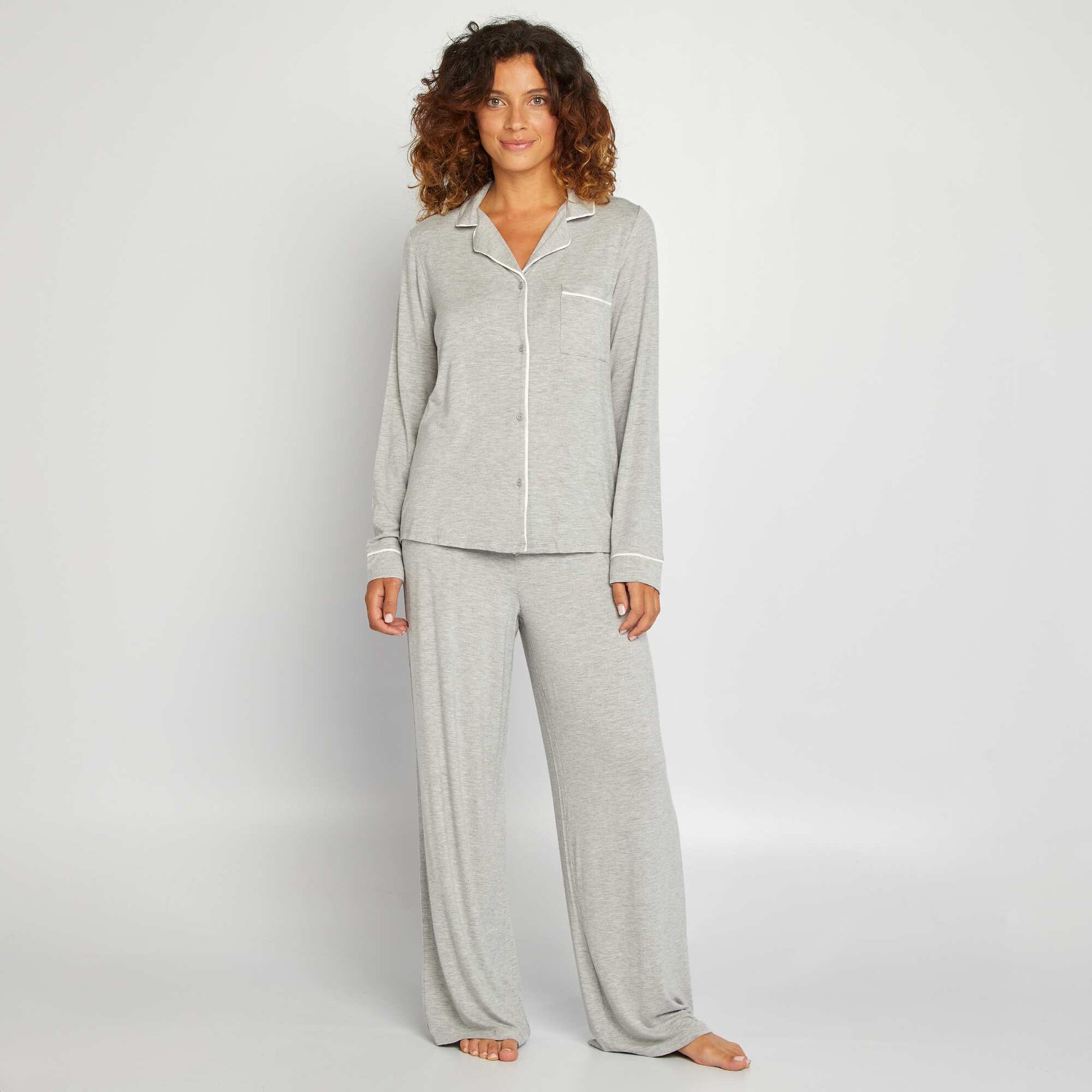 Pyjama chemise + pantalon en jersey - 2 pi ces Gris