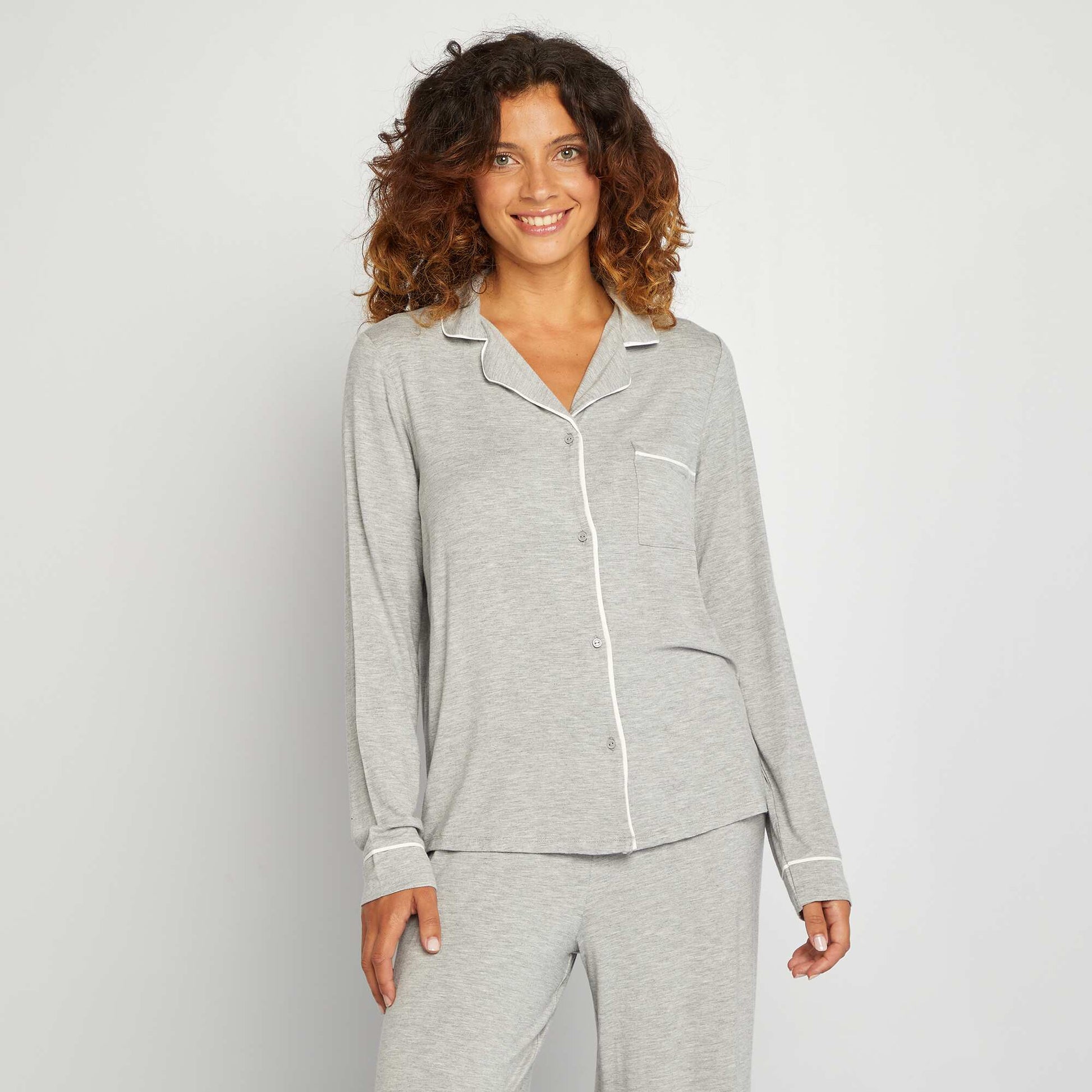 Pyjama chemise + pantalon en jersey - 2 pi ces Gris