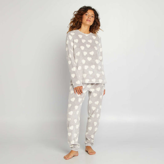 Pyjama en polaire à motif - 2 pièces Gris