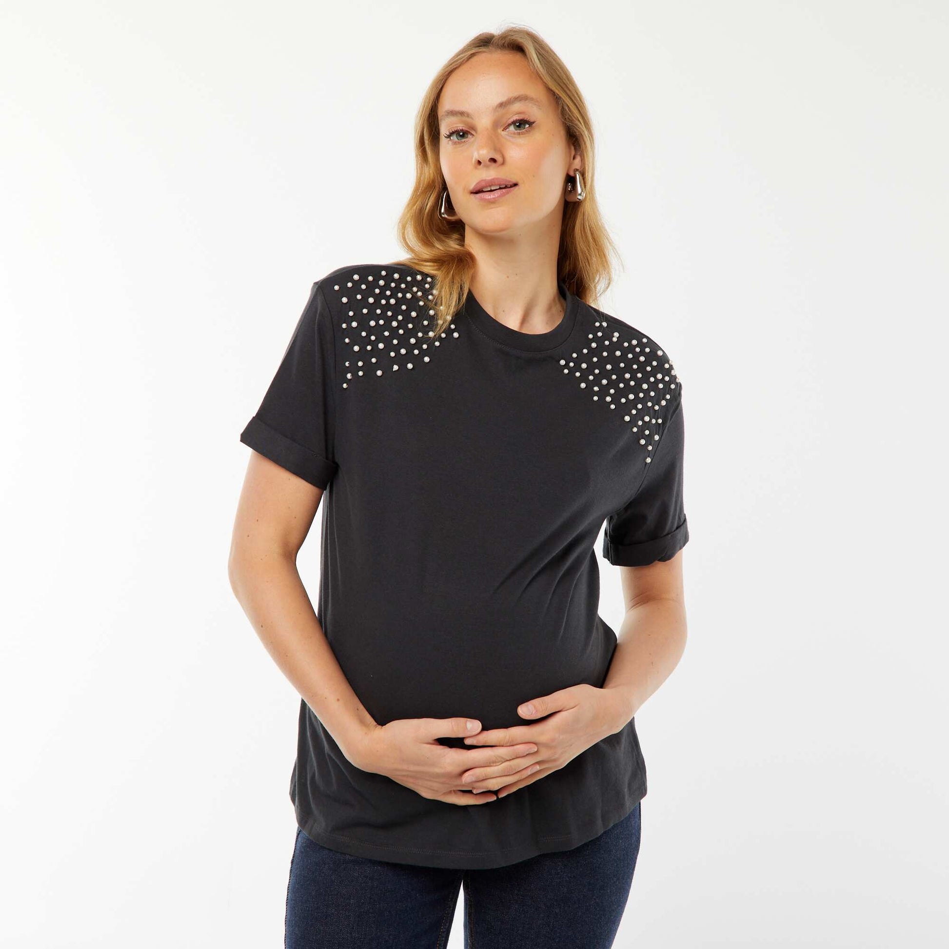 Tee-shirt de maternité animé de perles GRIS