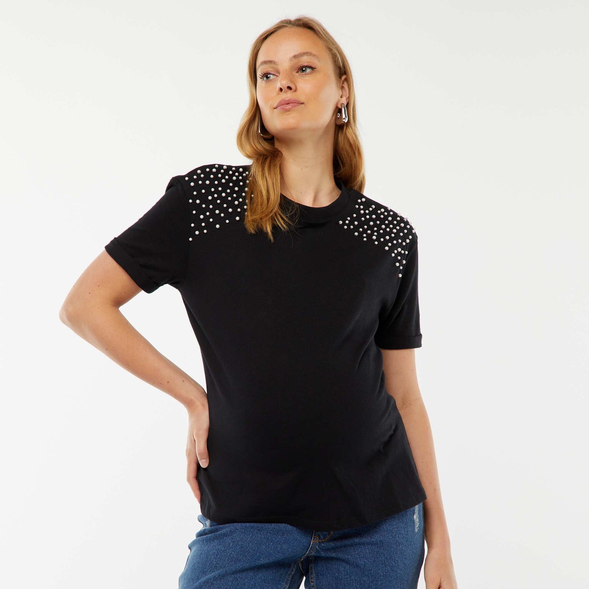 Tee-shirt de maternité animé de perles NOIR