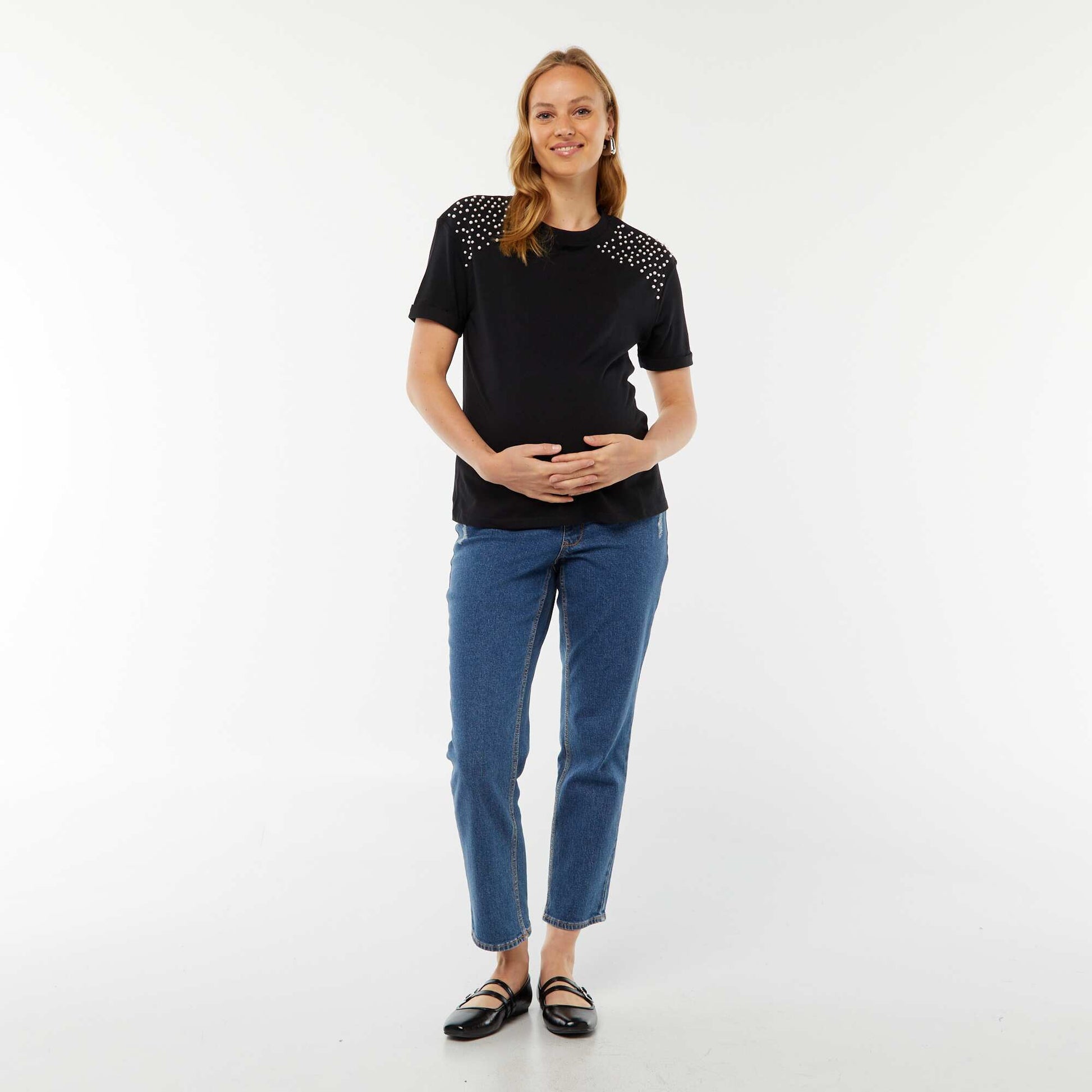 Tee-shirt de maternité animé de perles NOIR
