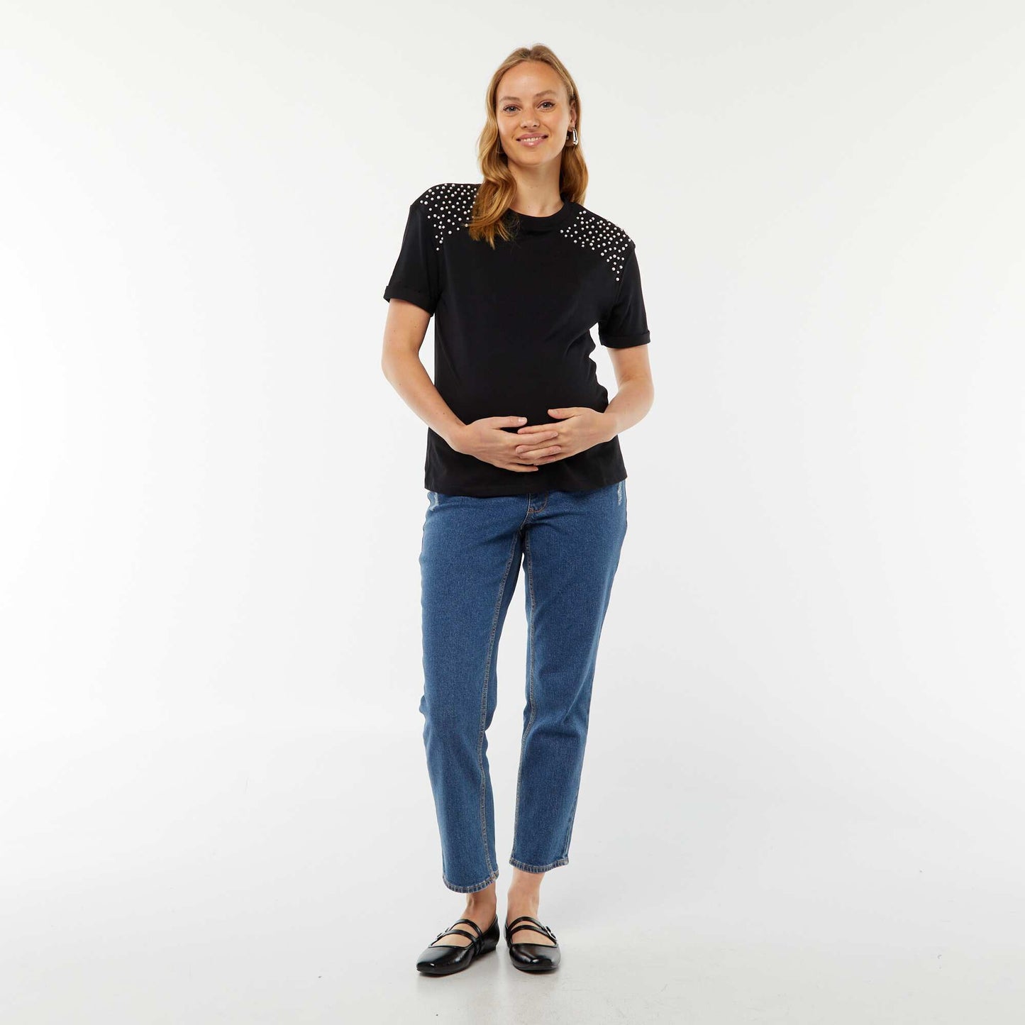 Tee-shirt de maternité animé de perles NOIR