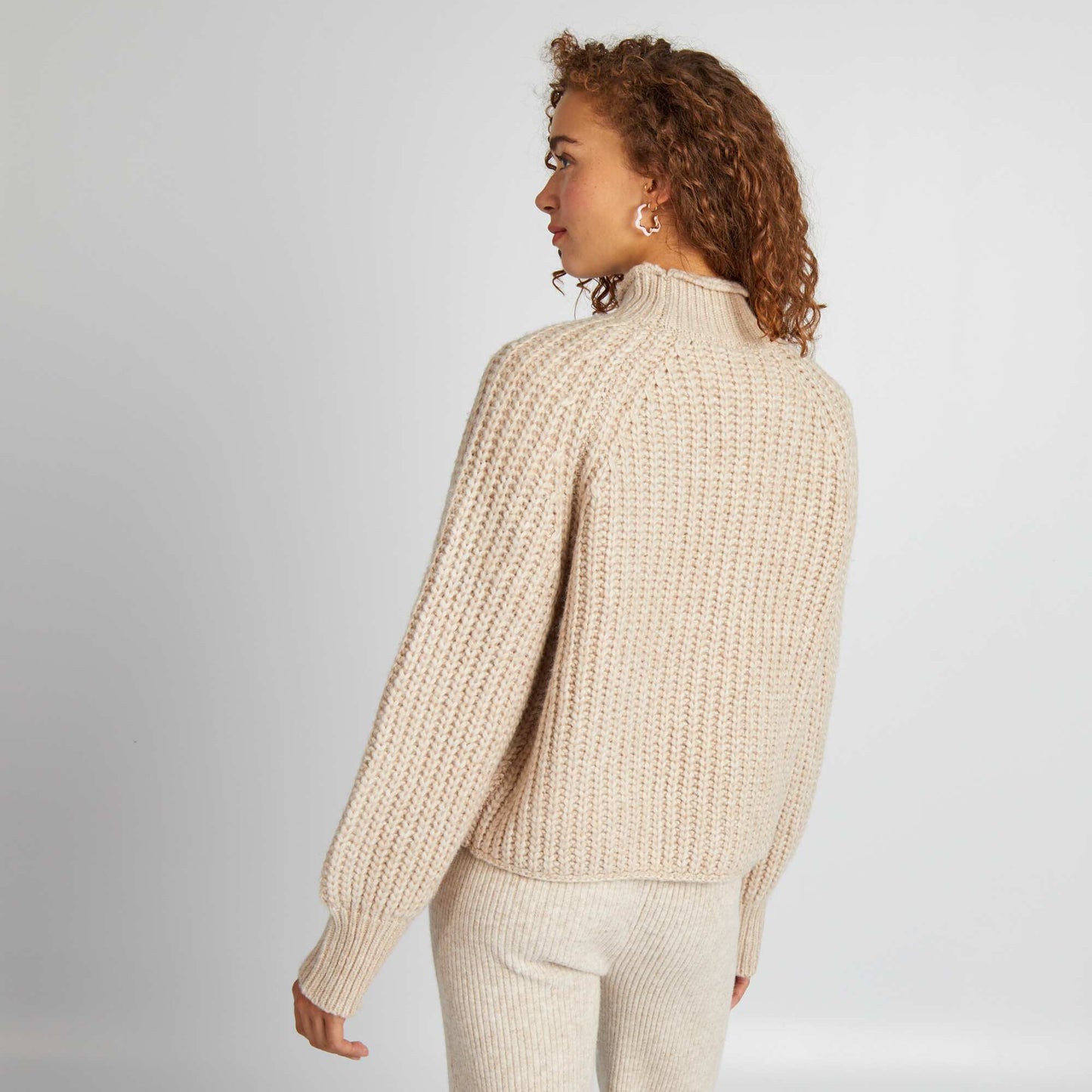 Pull col montant Beige