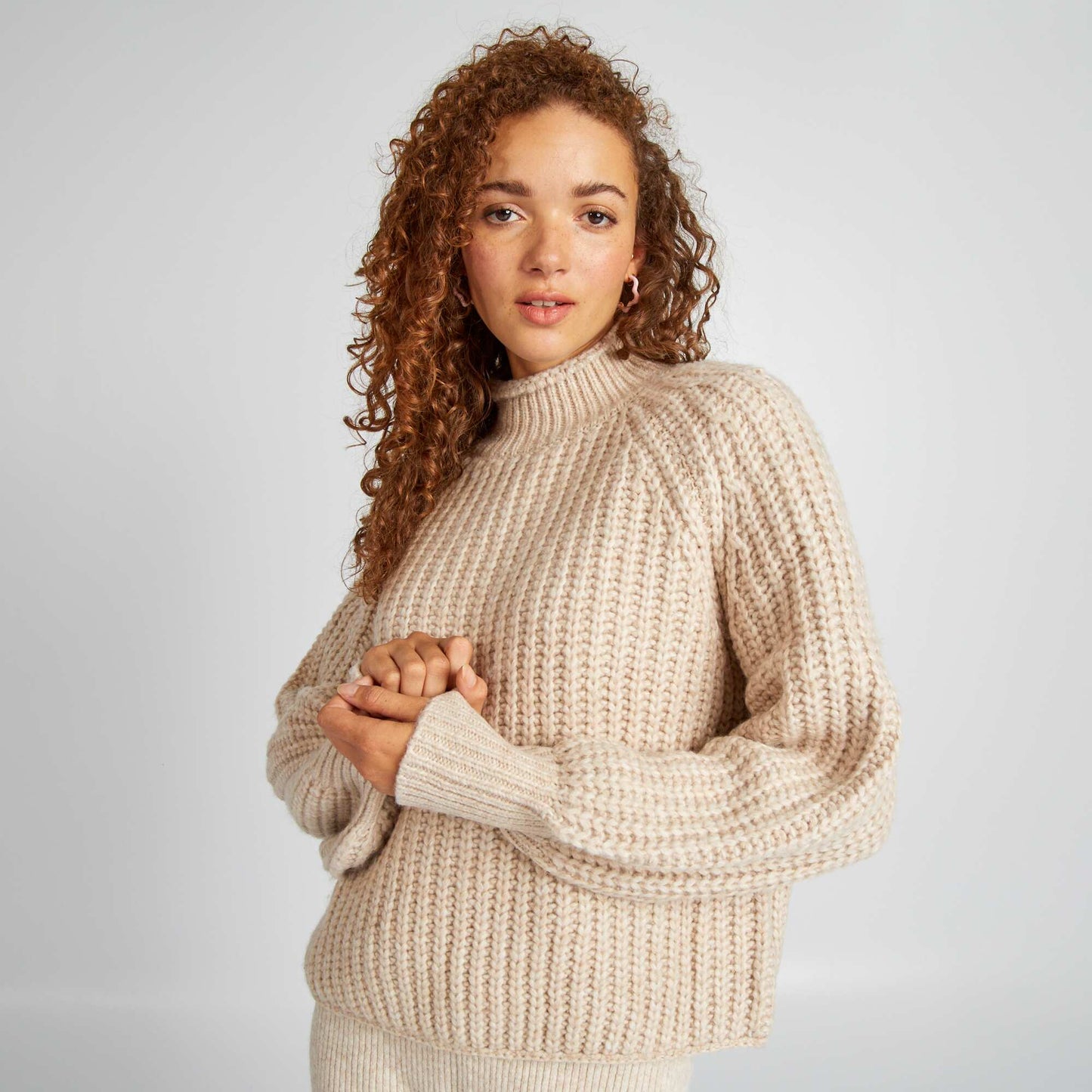 Pull col montant Beige