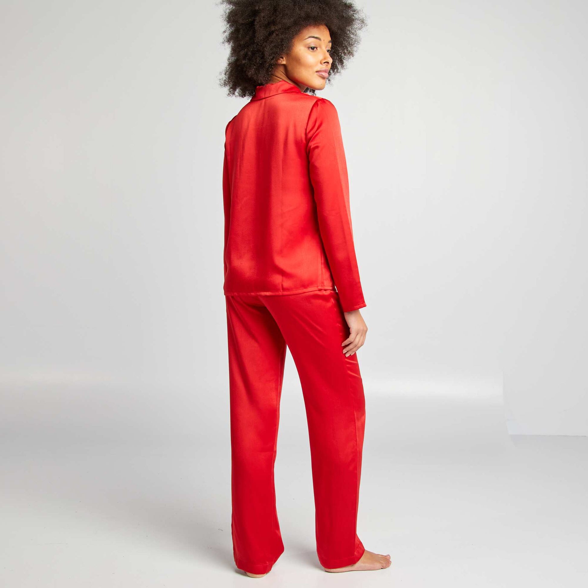Ensemble pyjama chemise + pantalon en satin Rouge
