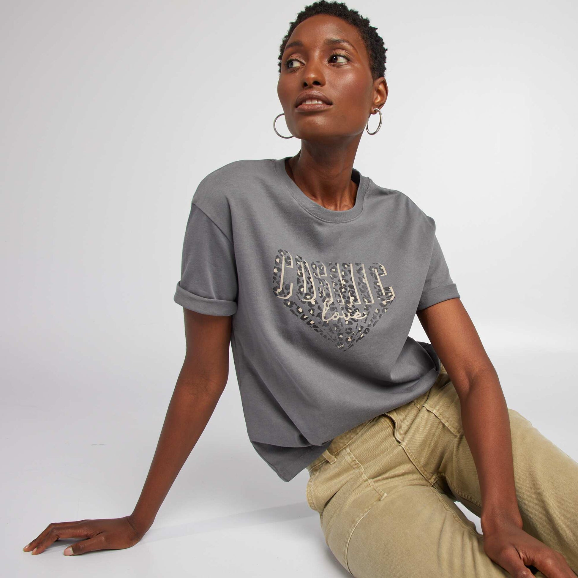 T-shirt manches courtes et imprim Gris